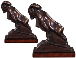 Casa Padrino luxury bookends set aries bronze / dark brown 17 x 8 x H. 20 cm - Deco Bronze Figures with Mahogany Wooden Base