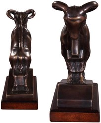 Casa Padrino luxury bookends set aries bronze / dark brown 17 x 8 x H. 20 cm - Deco Bronze Figures with Mahogany Wooden Base
