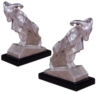 Casa Padrino luxury bookends set aries silver / black 17 x 8 x H. 20 cm - Silver Plated Deco Bronze Figures with Mahogany Wood Base