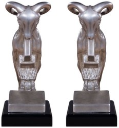 Casa Padrino serre-livres de luxe aries argent / noir 17 x 8 x H. 20 cm - Figures en Bronze Déco Argenté avec Base en Bois d'Acajou