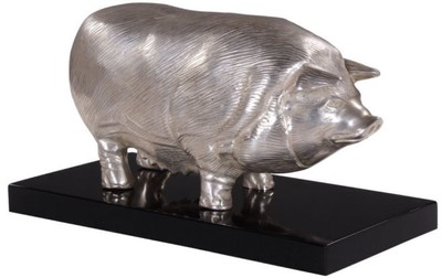 Casa Padrino figurine en bronze de luxe sur socle en bois argent / noir 35 x 17 x H. 19 cm - Figurine en Argent