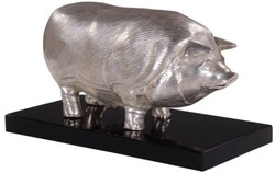 casa padrino luxus designer wohnzimmer hotel restaurant club bar büro deko accessoires schwein figur bronzefigur skulptur versilbert mit holzsockel