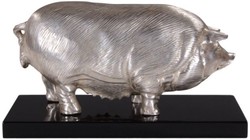 casa padrino luxus designer wohnzimmer hotel restaurant club bar büro deko accessoires schwein figur bronzefigur skulptur versilbert mit holzsockel