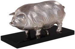 casa padrino luxus designer wohnzimmer hotel restaurant club bar büro deko accessoires schwein figur bronzefigur skulptur versilbert mit holzsockel