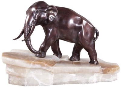 Casa Padrino eléphant en bronze de luxe sur socle en marbre bronze / blanc 44 x 19 x H. 30 cm - Qualité Luxe