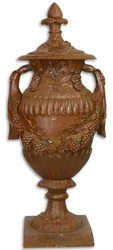Casa Padrino urna / jarrón de hierro fundido barroco con tapa de aspecto oxidado 38 x 32 x H. 91,4 cm - Decoración de Jardín en Estilo Barroco