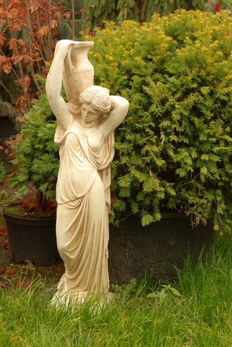 Casa Padrino Jugendstil Skulptur Frau mit Krug 22 x H. 90 cm - Gartendeko Figur 