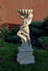 Casa Padrino Jugendstil Gartendeko Statue / Figur Mädchen mit Blumentopf 46 x 43 x H. 156 cm - Dekorative Garten Skulptur mit Sockel