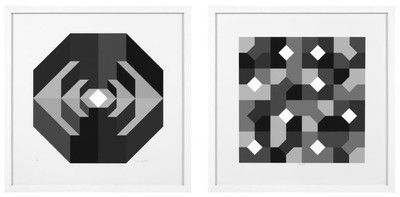 Casa Padrino Designer Deco Pictures Set Abstract Art Black / Gray / White 75 x H. 75 cm - Luxury Art Prints with Wooden Frame