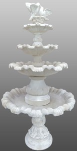 Casa Padrino Fuente / Fuente de Jardín Art Nouveau Ø 130 x H. 228 cm - Fuente de Piedra Artificial con Palomas Decorativas