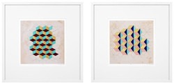 Casa Padrino juego de imágenes de decoración de lujo de patrón geométrico multicolor / blanco 85 x H. 85 cm - Láminas con Marco de Madera