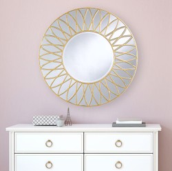 Casa Padrino espejo de lujo con motivo de pétalos oro Ø 100 cm - Calidad de Lujo