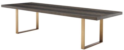 Casa Padrino mesa de comedor de lujo marrón oscuro / latón 300 x 115 x H. 75 cm - Mesa de Cocina