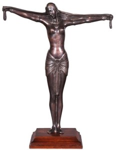 Casa Padrino bronze figure de luxe dame bronze / marron 41 x 19 x H. 53 cm - Figure Déco sur Socle en Bois