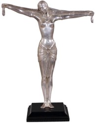 casa padrino luxus designer wohnzimmer hotel restaurant club bar büro deko accessoires lady dame frau figur bronzefigur skulptur versilbert mit holzsockel