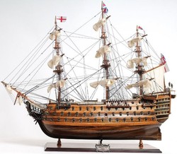 Casa Padrino Buque Insignia HMS Victory de Lujo Marrón / Multicolor 97 x 29 x H. 83 cm - British Deco Barco Velero Hecho a Mano de Madera
