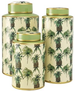 Casa Padrino lattine in porcellana di lusso set di 3 disegno di ananas verde / multicolore - Qualità di Lusso