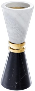 Casa Padrino Luxus Marmor Kerzenhalter Schwarz / Weiß / Gold Ø 11 x H. 28 cm - Hotel & Restaurant Deko Accessoires