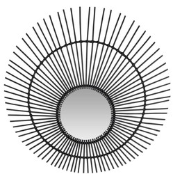 Casa Padrino designer rattan mirror black Ø 120 cm - Wall Mirror in Sun Design