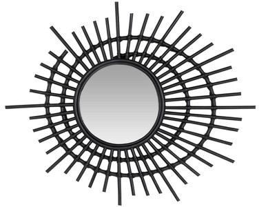 Casa Padrino espejo de mimbre de diseño negro Ø 75 cm - Deco Accesorios