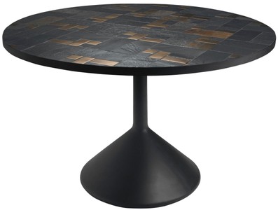 Casa Padrino tavolo da pranzo di lusso multicolore / nero Ø 120 x H. 76 cm - Tavolo da Cucina Rotondo con Piastrelle in Ardesia e Piastrelle in Ceramica