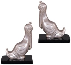Casa Padrino Luxury Bookends Set Pelicans Silver / Black 18 x 12 x H. 22 cm - Silver Plated Deco Bronze Figures with Wooden Base