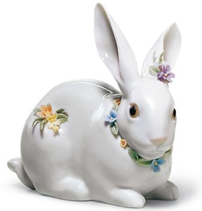 casa padrino luxus designer porzellan dekoration figur skulptur hase mit blumen wohnzimmer hotel restaurant club bar büro deko accessoires