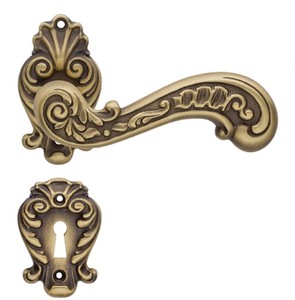 casa padrino luxus barock jugendstil wohnzimmer hotel restaurant club bar büro schloss burg türgriff türklinken set mit rosetten messing patiniert deko accessoires