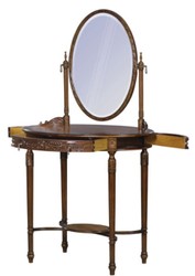 Casa Padrino Luxury Baroque Vanity Table Dark Brown / Brown 80 x 57 x H. 142 cm - Oval Vanity Table in Baroque Style