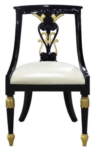 Casa Padrino Chaise de Salle à Manger Baroque de Luxe Noir / Or / Blanc 53 x 58 x H. 89 cm - Mobilier de Salle à Manger Baroque