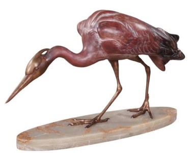casa padrino luxus designer wohnzimmer hotel restaurant club bar büro deko accessoires reiher vogel figur bronzefigur skulptur mit marmorsockel