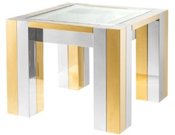 Casa Padrino table d'appoint de luxe en acier inoxydable argent / or 65 x 65 x H. 50 cm - Table d'Appoint Design avec Plaque de Table en Verre