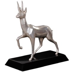 casa padrino luxus designer wohnzimmer hotel restaurant club bar büro deko accessoires figur bronzefigur skulptur versilbert antilope mit holzsockel