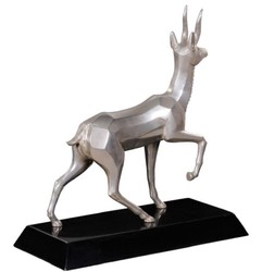 casa padrino luxus designer wohnzimmer hotel restaurant club bar büro deko accessoires figur bronzefigur skulptur versilbert antilope mit holzsockel