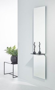 Casa Padrino Luxus Spiegel Schwarz 47 x H. 180 cm - Designer Wandspiegel mit pulverbeschichtetem Aluminium Regal