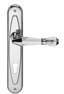 Casa Padrino Set di Maniglia per Porta di Lusso Argento 15,3 x H. 27,5 cm - Maniglie per Porte in Ottone Cromato con Cristallo Swarovski