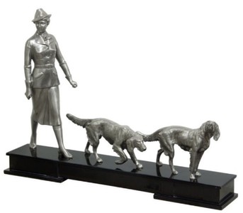 Casa Padrino figuras de bronce de luxe cazadora et chiens en argent / noir 61 x 11 x H. 45 cm - Figurines de Décoration de Luxe sur Base en Bois