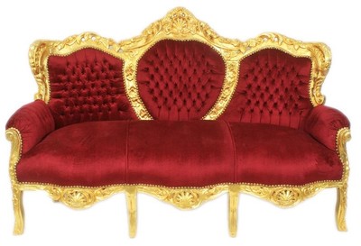Divano a tre posti Casa Padrino Baroque King Bordeaux / Oro - Mobili