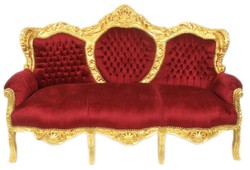 Casa Padrino Baroque Sofá 3 plazas Rey Burdeos / Oro - Muebles