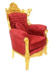 Casa Padrino Baroque Living Room Set Bordeaux velvet fabric / gold - 3 seater sofa + 2 armchairs