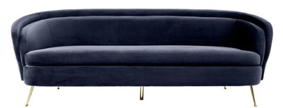 Casa Padrino Luxus Wohnzimmer Samtsofa Mitternachtsblau / Messingfarben 220 x 85 x H. 77 cm - Luxus Möbel