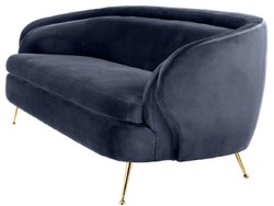 Casa Padrino canapé en velours de luxe bleu nuit / laiton 220 x 85 x H. 77 cm - Mobilier de Luxe