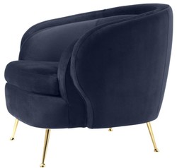 Casa Padrino sillón de terciopelo de la sala de estar azul medianoche / latón 92 x 85 x H. 79 cm - Muebles de Lujo
