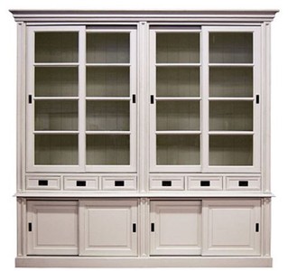 Casa Padrino armadio stile country con 8 ante scorrevoli e 6 cassetti bianco 250 x 52 x H. 240 cm - Mobili in Stile Country