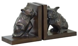 Casa Padrino set di reggilibri di lusso gatto e cane bronzo / marrone 18 x 18 x H. 10 cm - Figure in Bronzo Decò con Base in Legno
