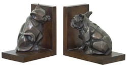 Casa Padrino set di reggilibri di lusso gatto e cane bronzo / marrone 18 x 18 x H. 10 cm - Figure in Bronzo Decò con Base in Legno