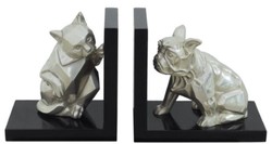 Casa Padrino set di reggilibri di lusso gatto e cane argento / nero 18 x 18 x H. 10 cm - Figure in Bronzo Decò con Base in Legno