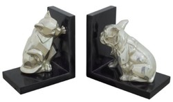 Casa Padrino set di reggilibri di lusso gatto e cane argento / nero 18 x 18 x H. 10 cm - Figure in Bronzo Decò con Base in Legno