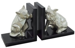Casa Padrino set di reggilibri di lusso gatto e cane argento / nero 18 x 18 x H. 10 cm - Figure in Bronzo Decò con Base in Legno