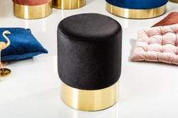 Casa Padrino Designer Round Stool Black / Gold B. 35 x H. 41 cm - Living room furniture